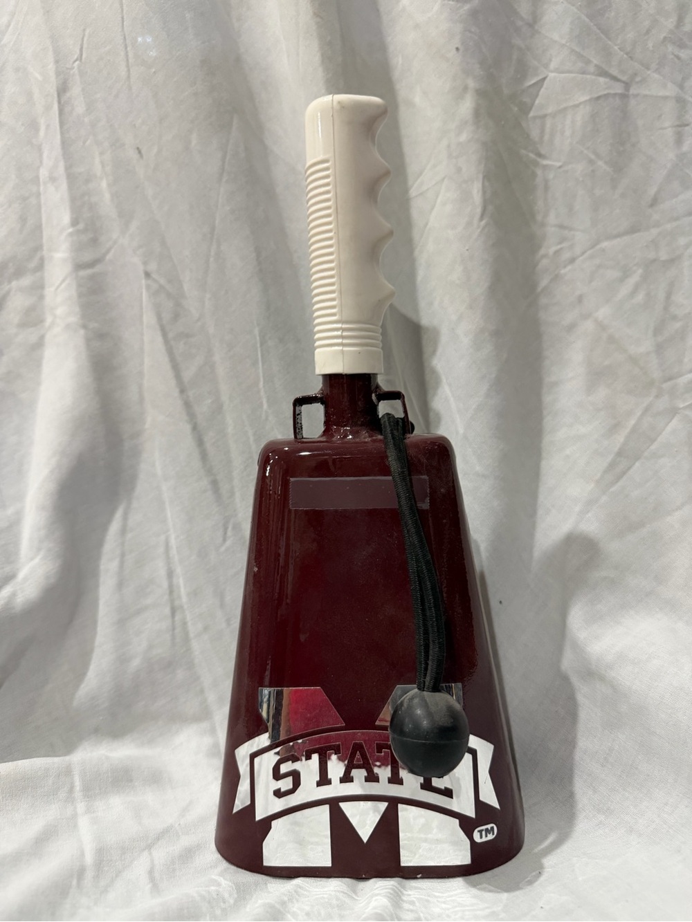 Maroon Cowbell with White Handle and